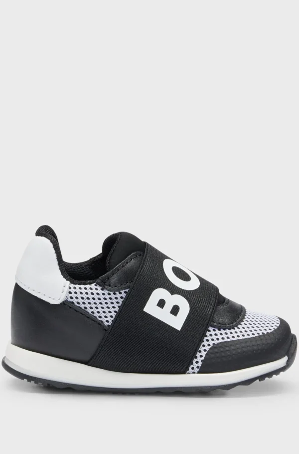 HUGO BOSS Kondisko Til Børn I Læder Og Mesh Med Logorem Sort Best Sale