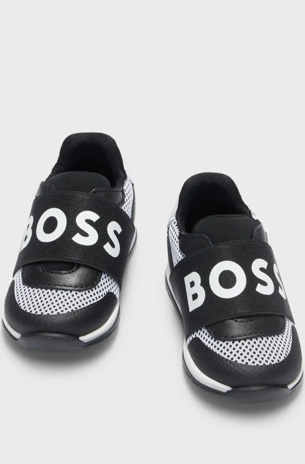 HUGO BOSS Kondisko Til Børn I Læder Og Mesh Med Logorem Sort Best Sale