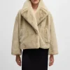 HUGO BOSS Kort Frakke I Blød Plysstof Beige Store