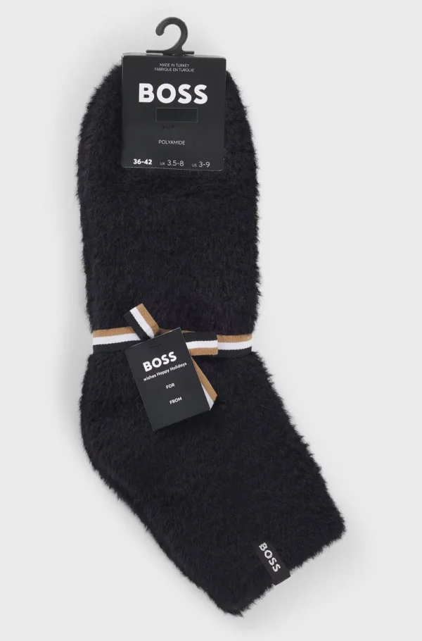 HUGO BOSS Korte Plyssokker Og Logo Med Sølveffekt Sort Store