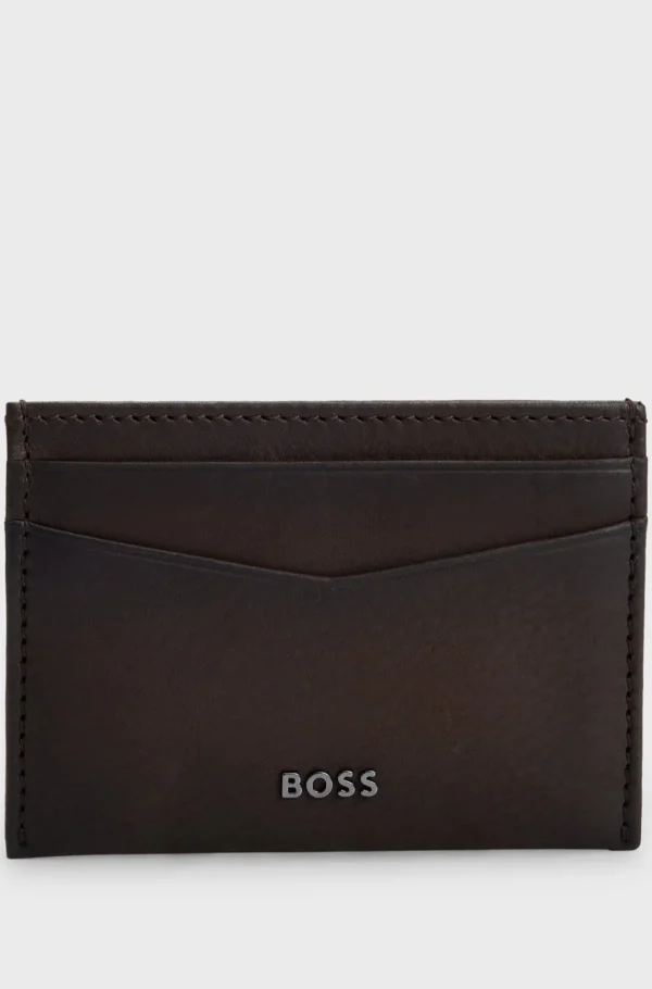 HUGO BOSS Kortholder I Meleret Læder Med Logobogstaver Mørkebrun Hot