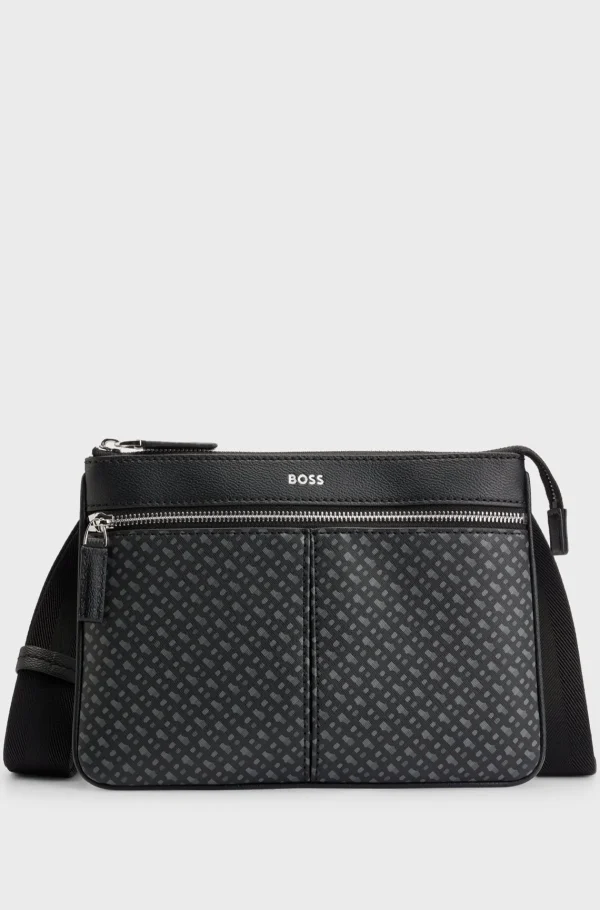 HUGO BOSS Kuverttaske Med Monogrampanel Og Logo I Sølvfolie Sort mønstret Hot