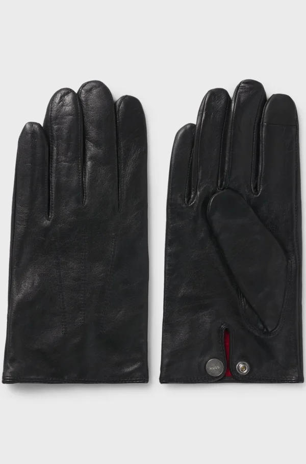 HUGO BOSS Læderhandsker Med Brandede Trykknapper Og For Sort New