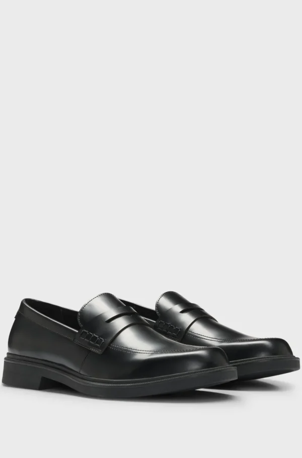 HUGO BOSS Læderloafers Med Pennyloaferdesign Sort New