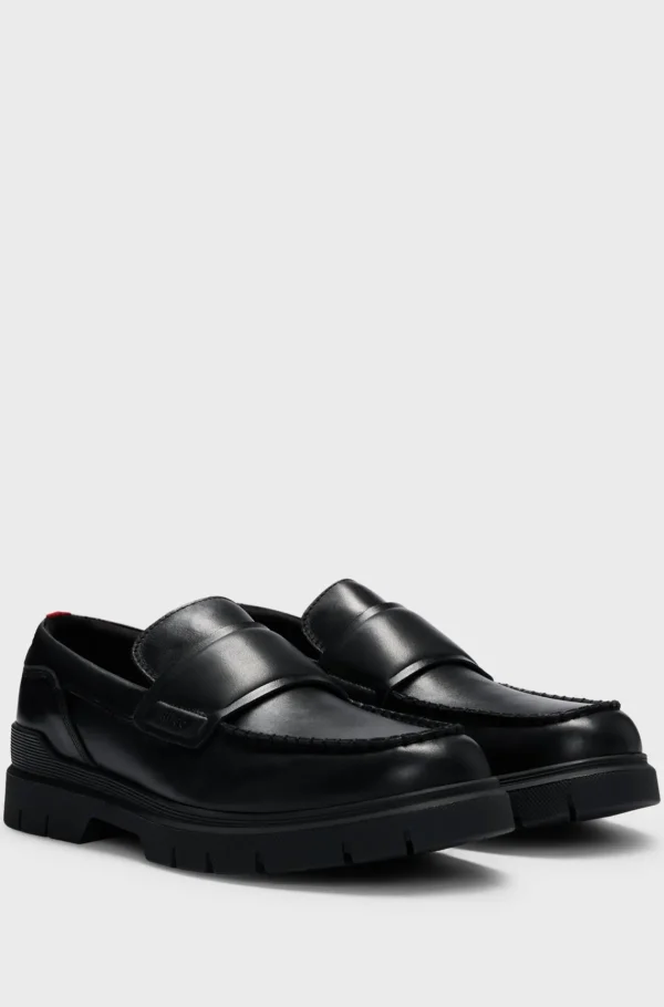 HUGO BOSS Lædermokkasiner Med Dobbeltsyning Sort Fashion