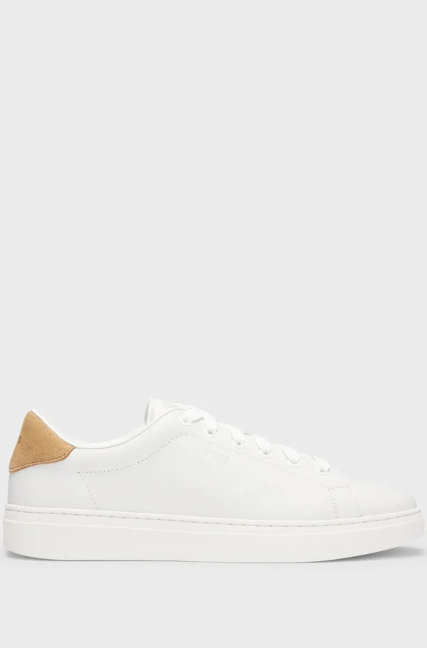 HUGO BOSS Lædersneakers Med Bagkappe Af Ruskind Hvid Clearance