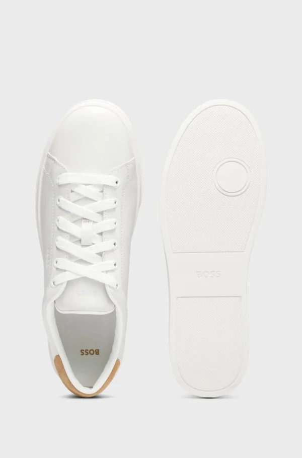 HUGO BOSS Lædersneakers Med Bagkappe Af Ruskind Hvid Clearance