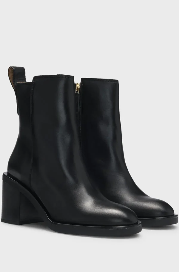 HUGO BOSS Læderstøvler Med 7 Cm Blokhæl Sort Hot