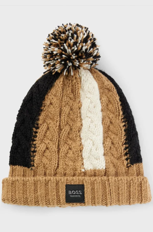 HUGO BOSS Let Hue Til Hestesport Med Pompon Og Signaturfarver Beige Cheap