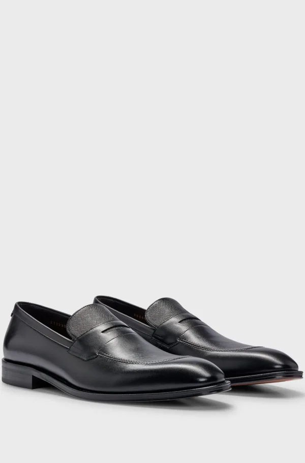 HUGO BOSS Loafers I Glat Og Saffiano-printet Læder Sort Fashion