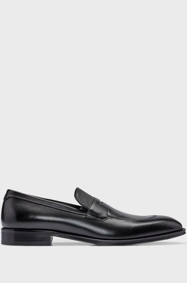 HUGO BOSS Loafers I Glat Og Saffiano-printet Læder Sort Fashion