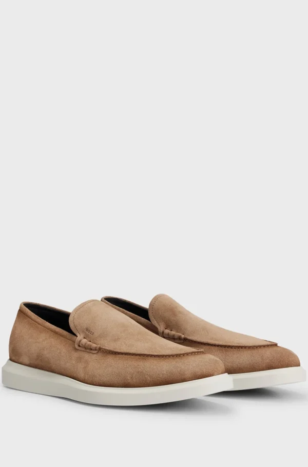 HUGO BOSS Loafers I Ruskind Med Gummibehandlet Ydersål Beige Store