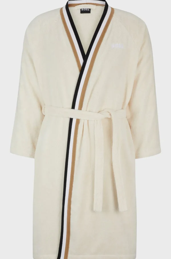 HUGO BOSS Morgenkåbe I Bomuld Med Signaturstribet Kant Lys beige Shop