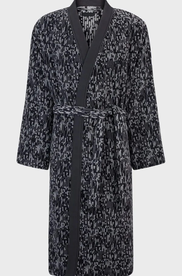 HUGO BOSS Morgenkåbe I Bomuldsjacquard Med Broderet Logo Mørkegrå Fashion