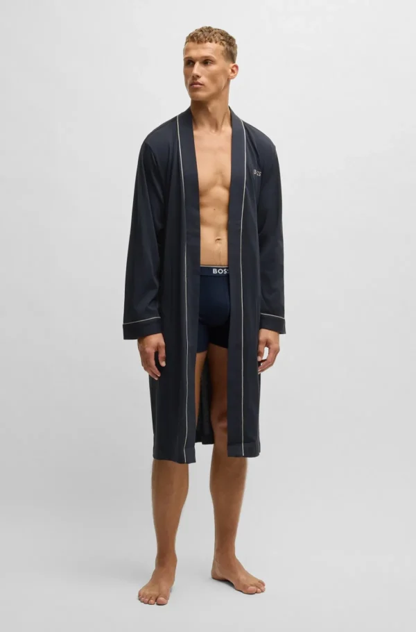 HUGO BOSS Morgenkåbe I Bomuldsjersey Med Broderet Logo Mørkeblå Best Sale