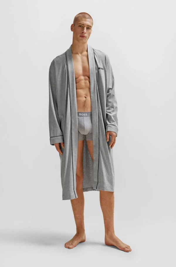 HUGO BOSS Morgenkåbe I Bomuldsjersey Med Broderet Logo Grå Fashion