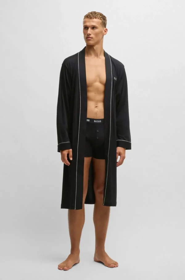 HUGO BOSS Morgenkåbe I Bomuldsjersey Med Broderet Logo Sort Outlet