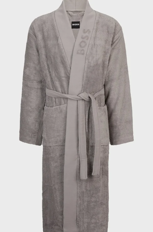 HUGO BOSS Morgenkåbe I Langfibret Bomuld Med Logo På Reverset Grå Flash Sale