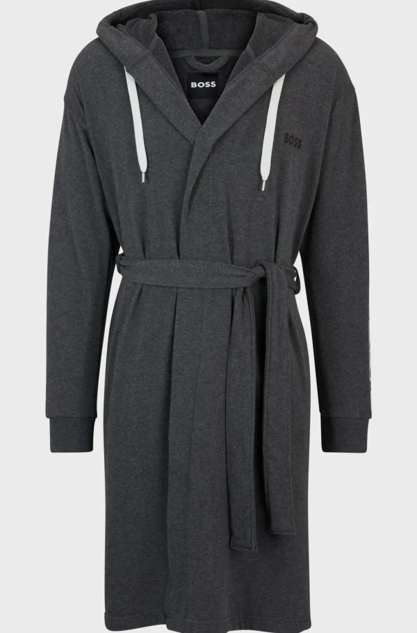 HUGO BOSS Morgenkåbe Med Hætte Og ærmer Med Printet Logo Mørkegrå Outlet