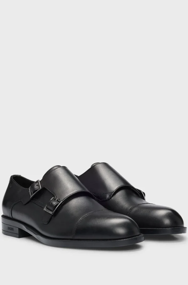 HUGO BOSS Munkesko I Læder Med Dobbeltrem Sort Sale
