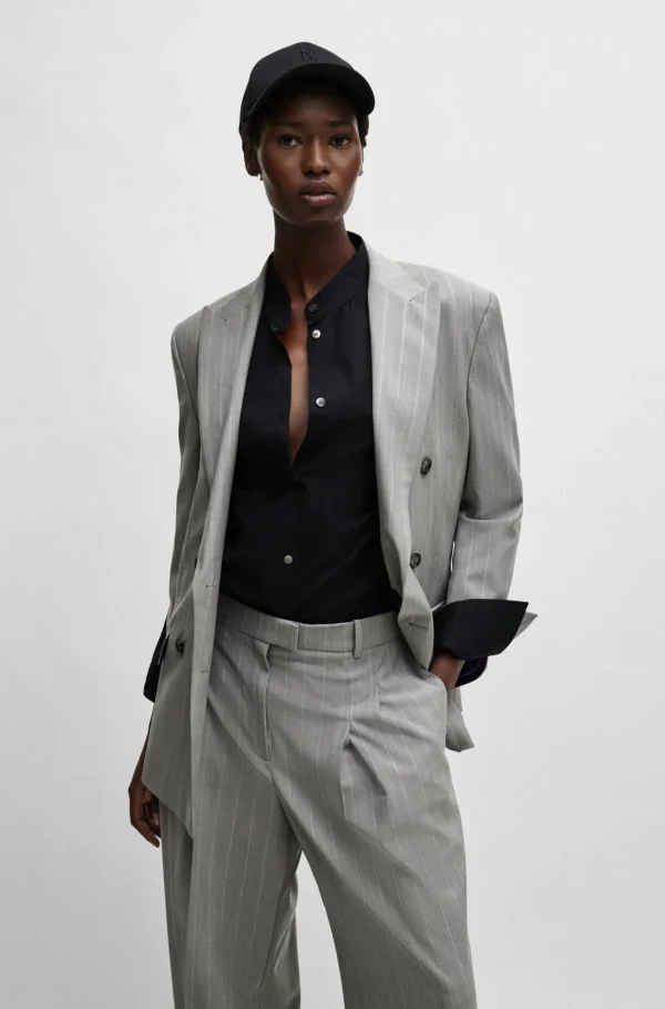 HUGO BOSS NAOMI X BOSS-jakke Med Oversize Fit, Nålestriber Og I Ny Uld Grå Best Sale