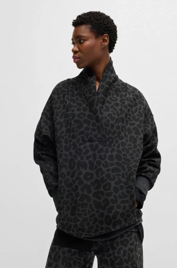 HUGO BOSS NAOMI X BOSS-sweatshirt I Bomuldsblanding Med Dyreprint Og Energear™ Sort mønstret Hot