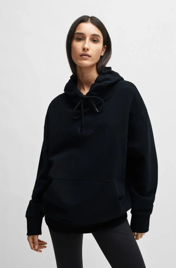 HUGO BOSS NAOMI X BOSS-sweatshirt I Bomuldsfrotté Med Ribkanter Sort Shop