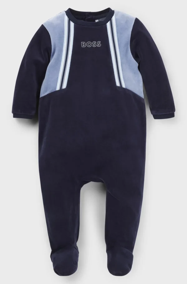 HUGO BOSS Natdragt Til Babyer I Velour Af Bomuldsblanding Med Logoprint Mørkeblå Sale