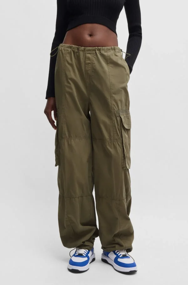 HUGO BOSS Oversize Fit Parachutebukser I Bomuldspoplin Mørkegrøn Best
