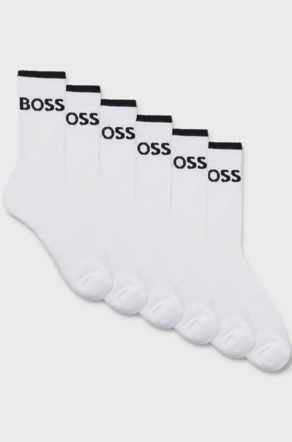 HUGO BOSS Pakke Med Seks Par Korte, Ribsokker I En Bomuldsblanding Hvid Sale