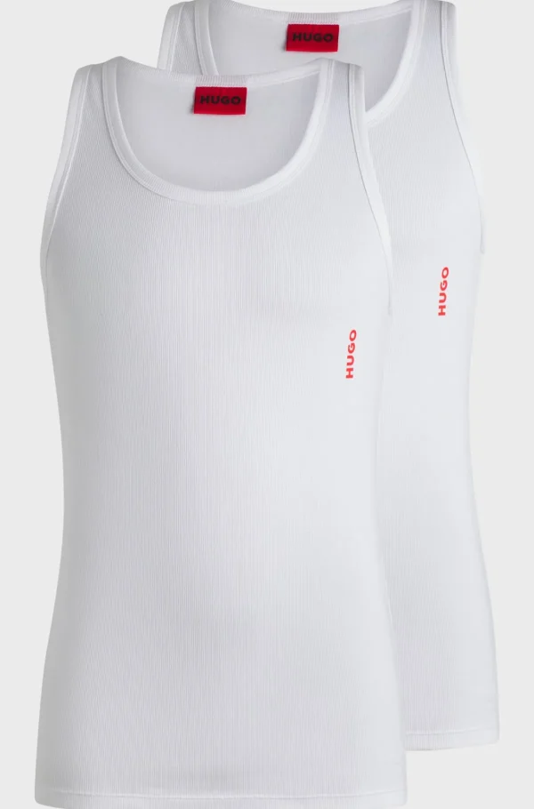 HUGO BOSS Pakke Med To Toppe I Bomuld Med Stræk Og Logoprint Hvid Discount