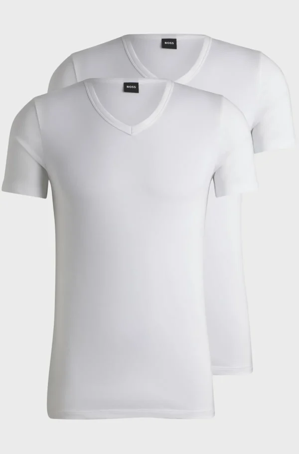 HUGO BOSS Pakke Med To T-shirts I Slank Pasform I Bomuld Med Stræk Hvid New