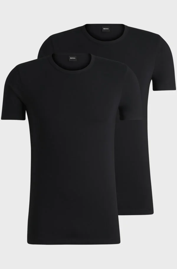 HUGO BOSS Pakke Med To T-shirtundertrøjer I Bomuld Med Stræk Med Logo Sort Clearance