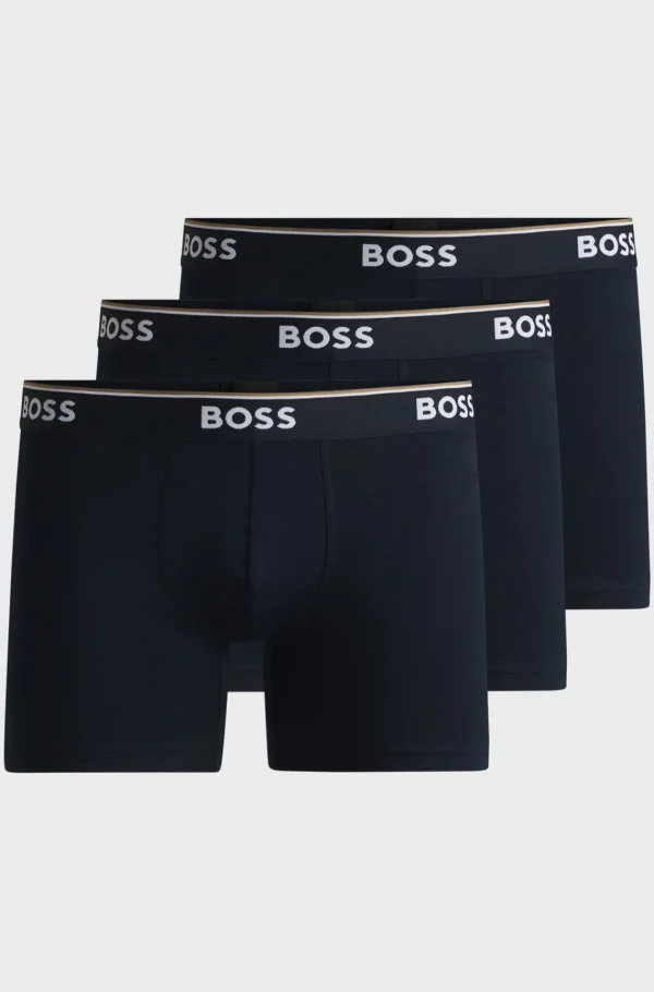 HUGO BOSS Pakke Med Tre Boxer-underbukser I Bomuld Med Stræk Med Logoer Mørkeblå Best Sale