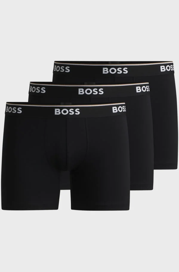 HUGO BOSS Pakke Med Tre Boxer-underbukser I Bomuld Med Stræk Med Logoer Sort New