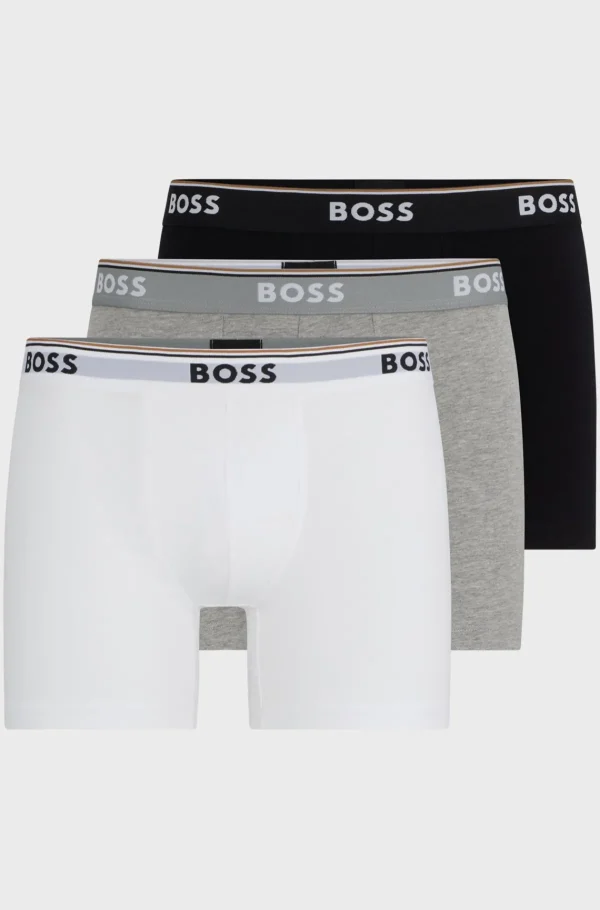 HUGO BOSS Pakke Med Tre Boxer-underbukser I Bomuld Med Stræk Med Logoer Hvid/grå/sort Hot