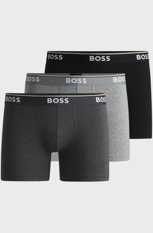 HUGO BOSS Pakke Med Tre Boxer-underbukser I Bomuld Med Stræk Med Logoer Grå Shop