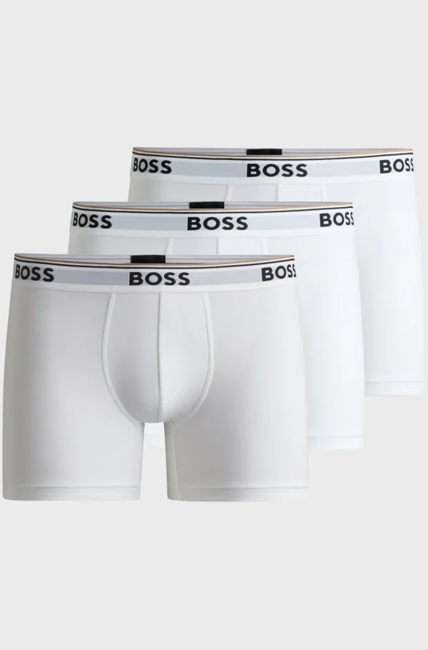HUGO BOSS Pakke Med Tre Boxer-underbukser I Bomuld Med Stræk Med Logoer Hvid Outlet