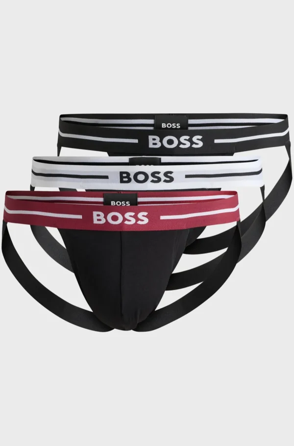 HUGO BOSS Pakke Med Tre Jockstrap-underbukser I Bomuld Med Stræk Sort New