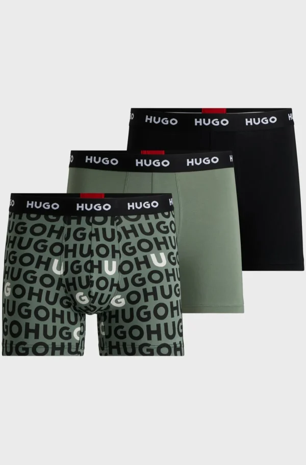 HUGO BOSS Pakke Med Tre Par Boksershorts I Bomuld Med Stræk Og Logoer Sort/grøn Shop