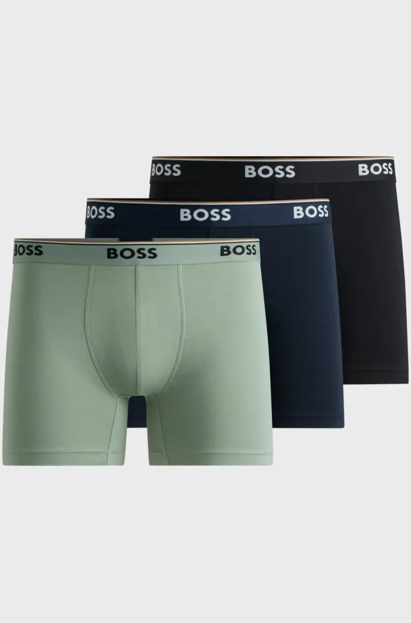 HUGO BOSS Pakke Med Tre Par Boksershorts I Bomuld Med Stræk Og Logolinning Sort / Grøn / Blå Discount