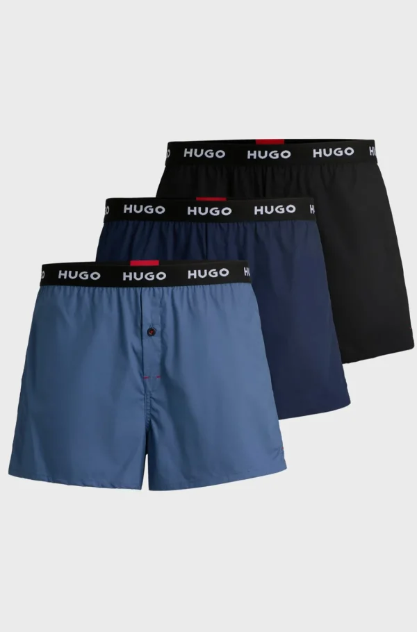 HUGO BOSS Pakke Med Tre Par Boxershorts I Bomuld Med Logolinning Sort/blå Flash Sale