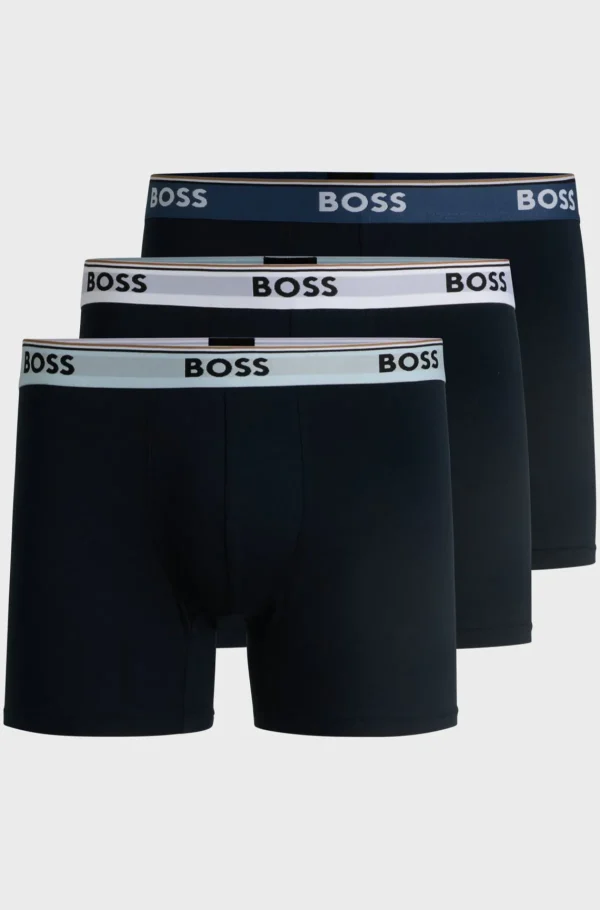 HUGO BOSS Pakke Med Tre Par Boxershorts I Bomuld Med Stræk Og Logoer Blå Fashion