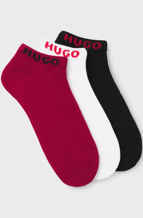 HUGO BOSS Pakke Med Tre Par Korte Ankelstrømper I Bomuldsblanding Med Logoer Sort/rød/hvid Clearance