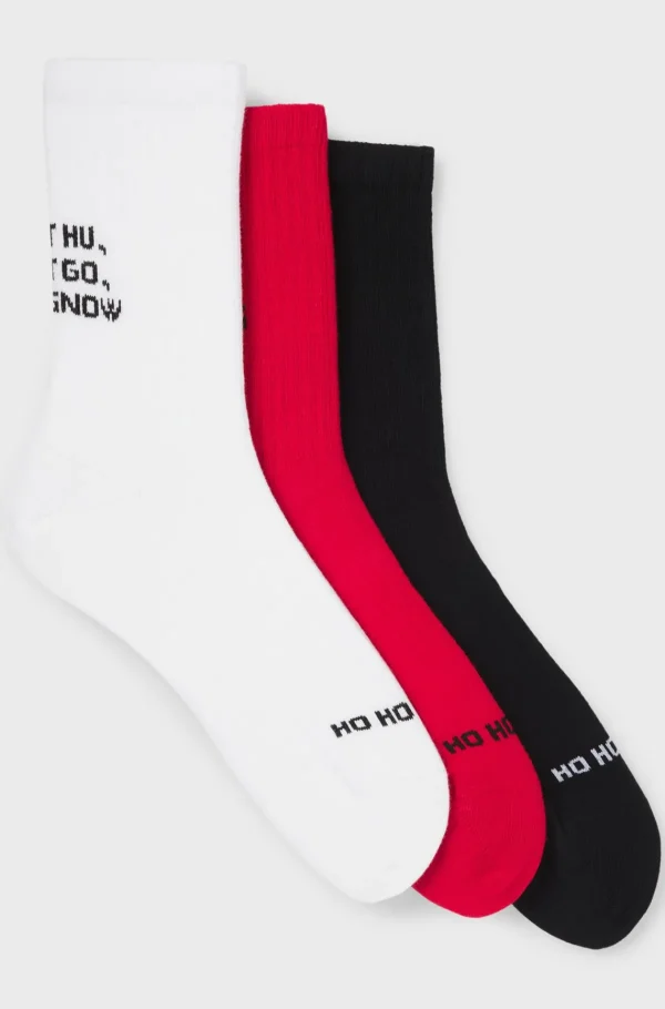 HUGO BOSS Pakke Med Tre Par Korte Par Strømper Med Juleslogans Sort/hvid/rød Outlet