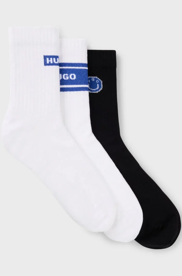 HUGO BOSS Pakke Med Tre Par Korte Sokker I Bomuldsblanding Hvid/sort Outlet