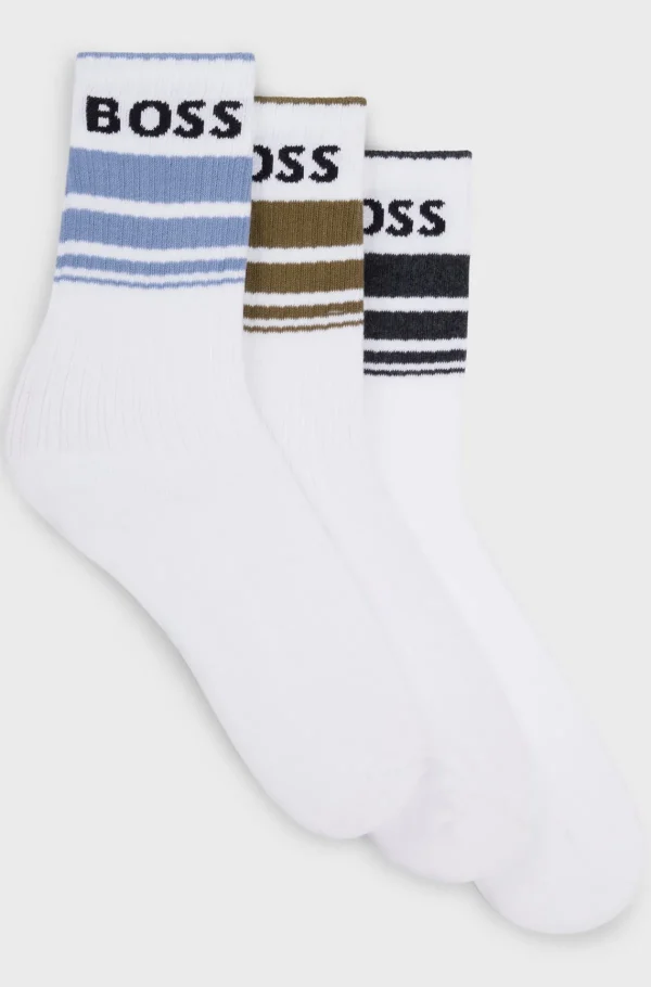 HUGO BOSS Pakke Med Tre Par Korte Sokker Med Striber Og Logoer Hvid Outlet