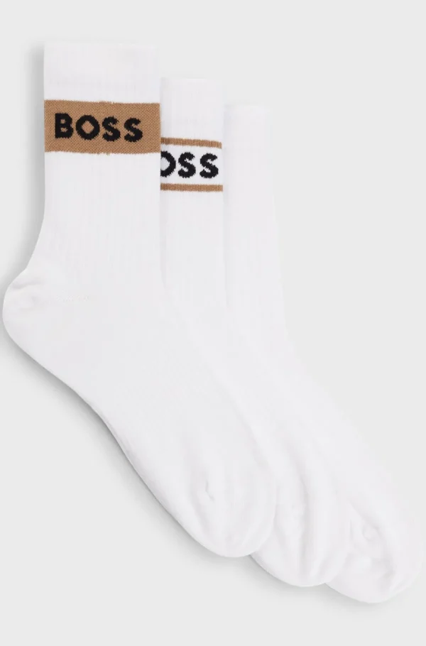 HUGO BOSS Pakke Med Tre Par Korte Strømper I Bomuldsblanding Med Logoer Hvid Cheap