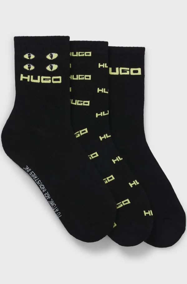 HUGO BOSS Pakke Med Tre Par Korte Strømper Med Sæsonens Branding Sort Discount