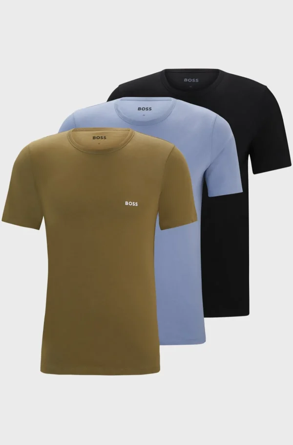 HUGO BOSS Pakke Med Tre T-shirtundertrøjer I Bomuld Med Broderede Logoer Sort/grøn/lyseblå Cheap